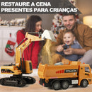 Escavadeira e Caminhão Basculante com Controle Remoto ZWN - Brinquedo Modelo RC - Simulação Profissional de Veículo de Construção