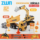 Escavadeira e Caminhão Basculante com Controle Remoto ZWN - Brinquedo Modelo RC - Simulação Profissional de Veículo de Construção